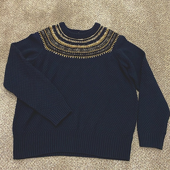 J. Crew Sweaters - The Reeds JCrew Navy Embellished Yoke Knit Sweater